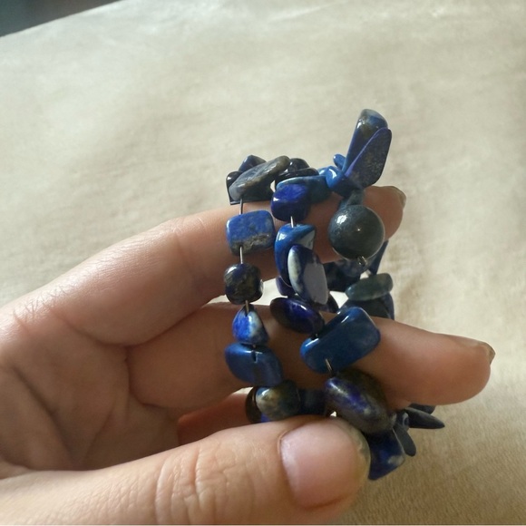 Lapis Lazuli Blue Gemstone Wrap Bracelet - Picture 3 of 7
